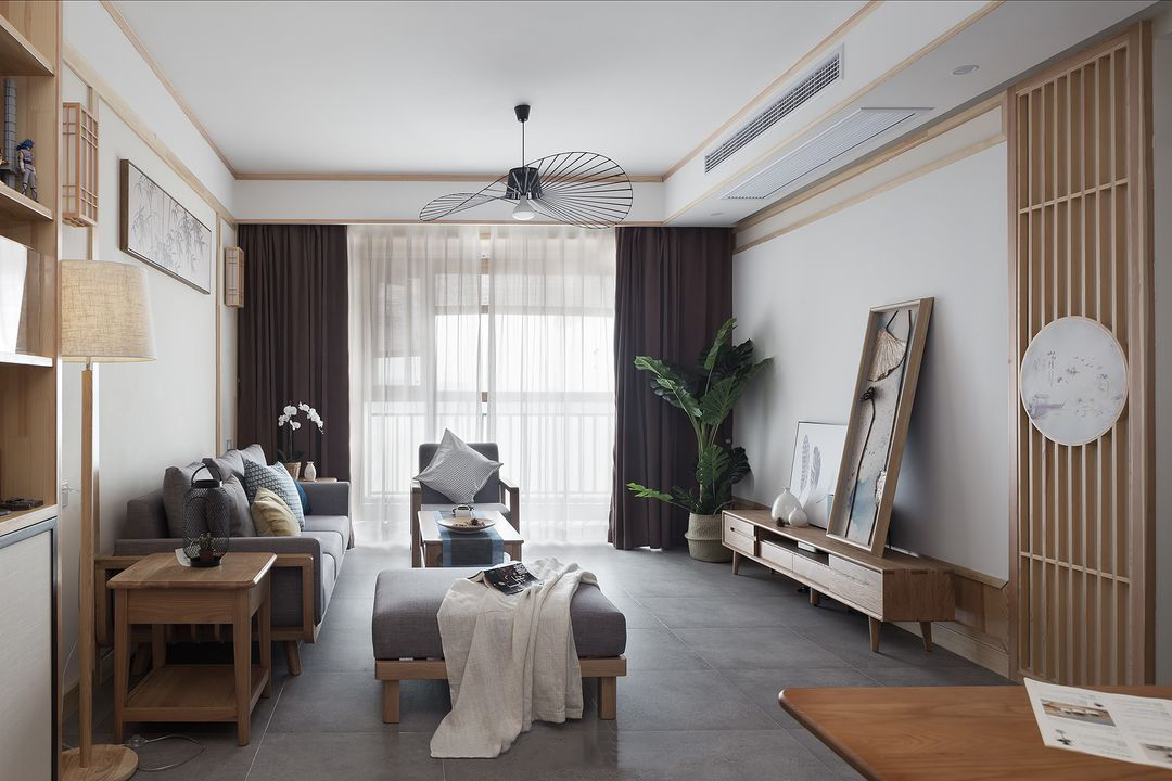 120㎡日式风格原木色系三居室装修案例效果图